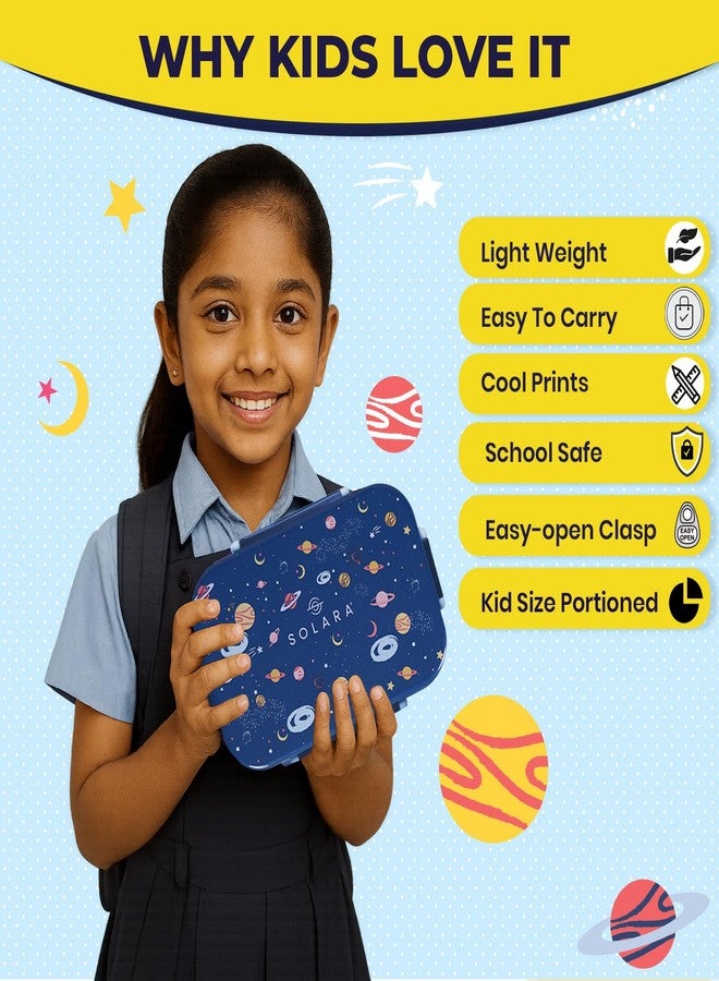 SOLARA Premium Stainless Steel Lunch Box for Kids, with 3 Compartments, Leak Proof, Steel Tiffin Box for School Boys/Girls, BPA-Free & Food Safe, Ideal for Meals & Snacks, Galaxy - Image 5